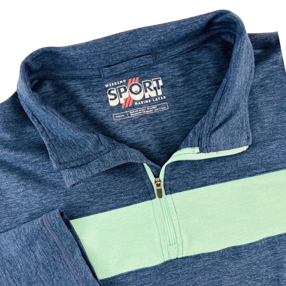 Marine Layer‎ Men's Blue 1/4 Zip Pullover Weekend Sport Performance Stretch Sz M